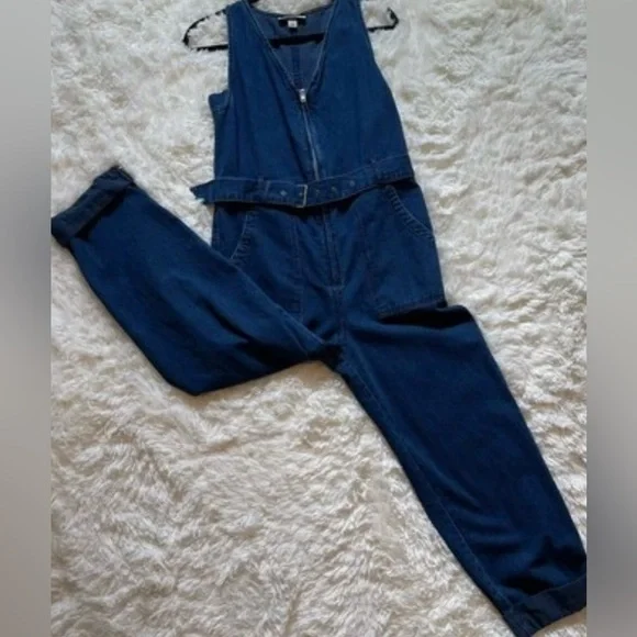 Rachel Comey Denim Utility Jumpsuit Wide Leg Sleeveless Belted Farm Boho Size 2 - Picture 6 of 10